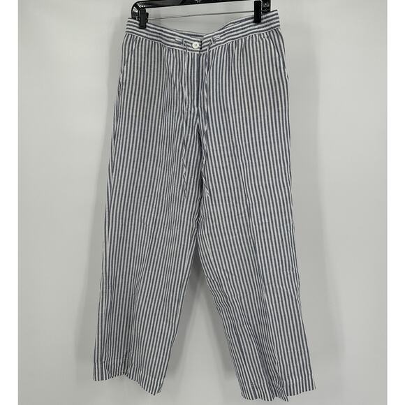 Talbots Womens Pants 12 Linen Blend Stripe Coastal Grandma Cottagecore Nautical - Picture 1 of 7